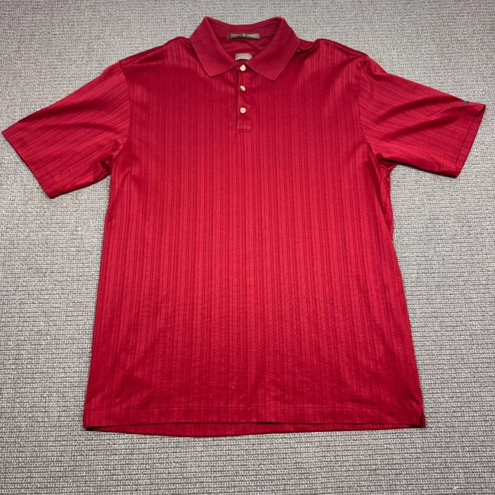 Nike Tiger Woods Collection Red Striped Golf Polo Shirt Mens Large 9443